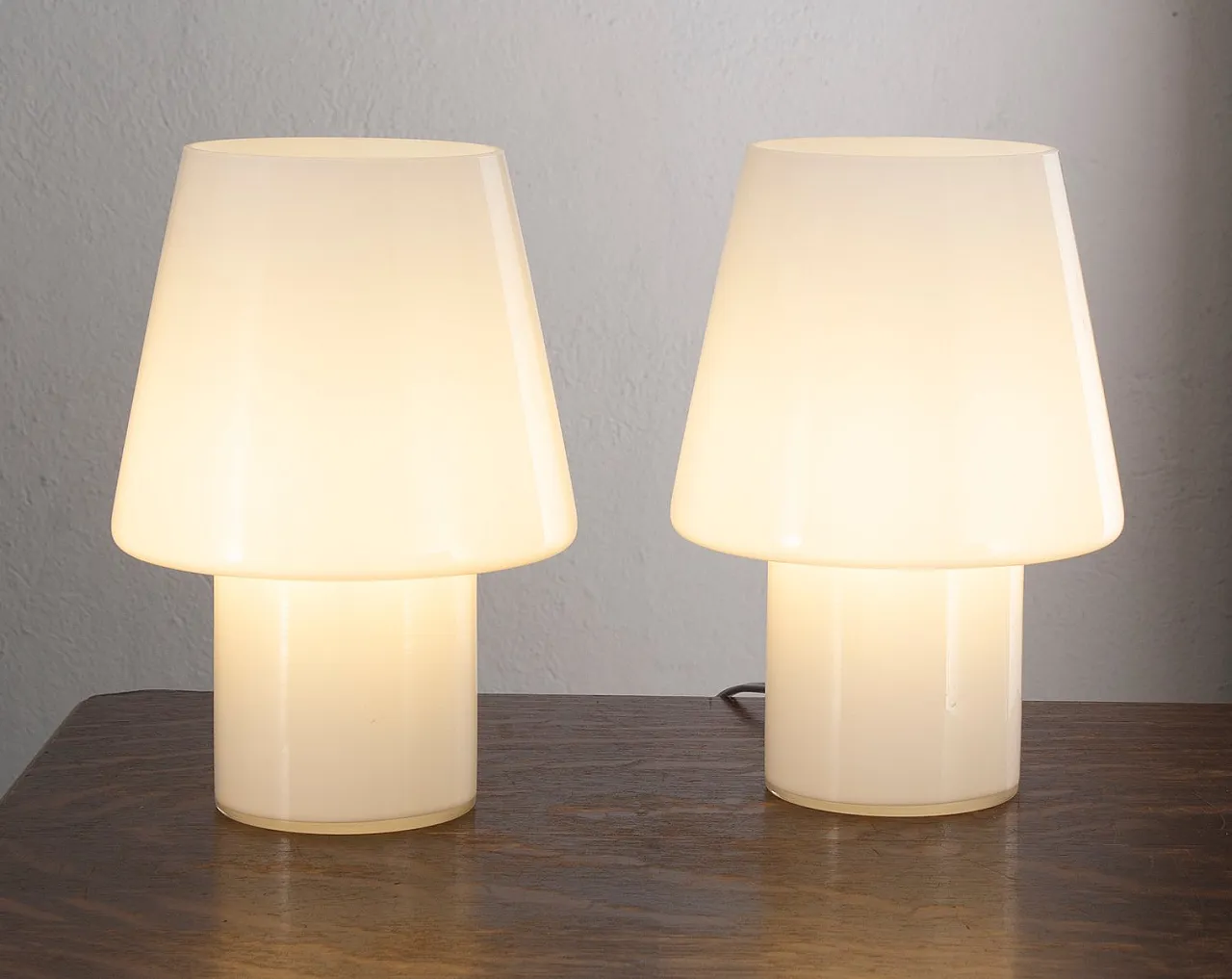 Coppia lampade da tavolo a forma di fungo in vetro di Murano, anni '80 4