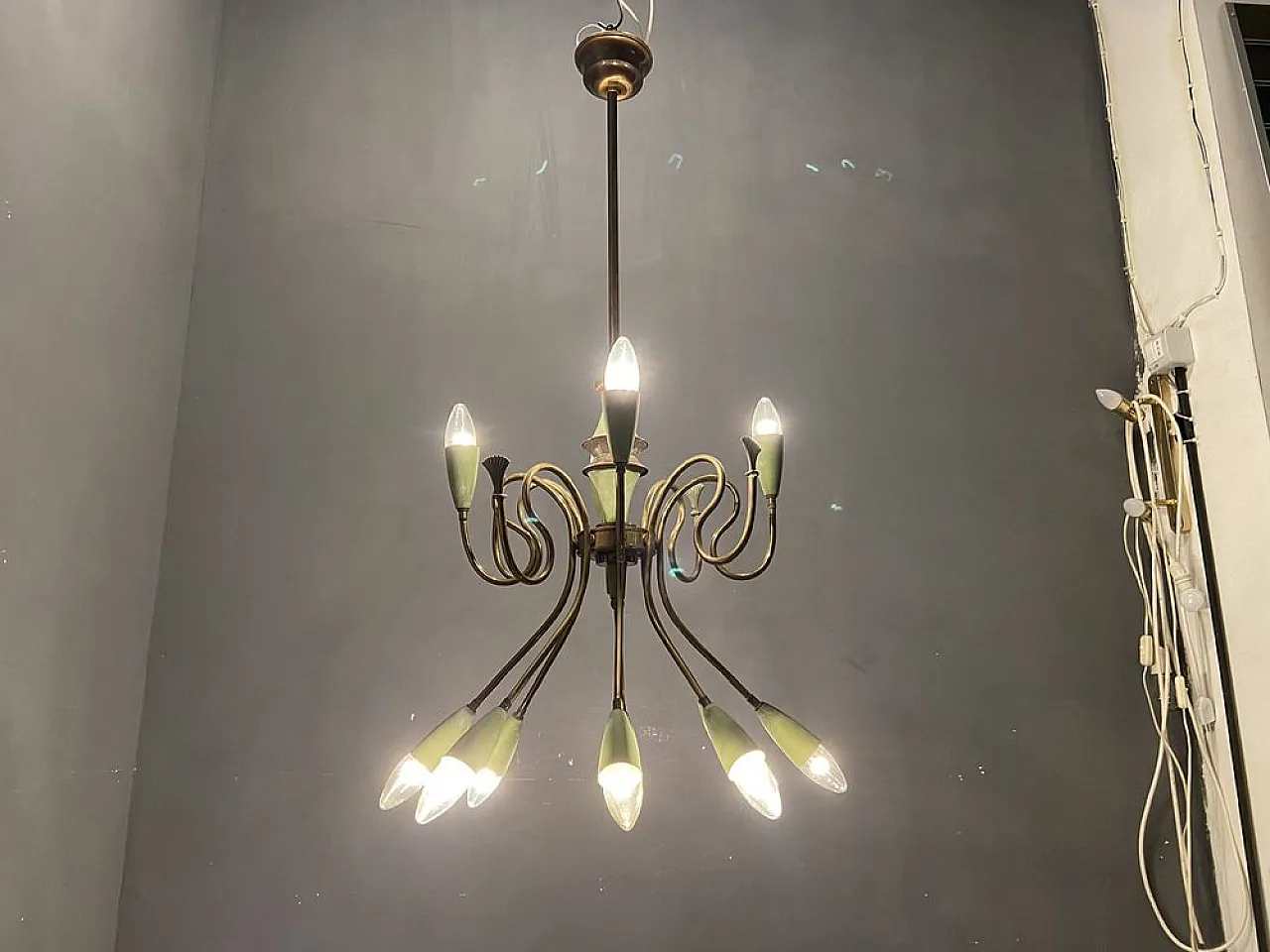 Bronze chandelier from Stilnovo, Italy, 1950s 2