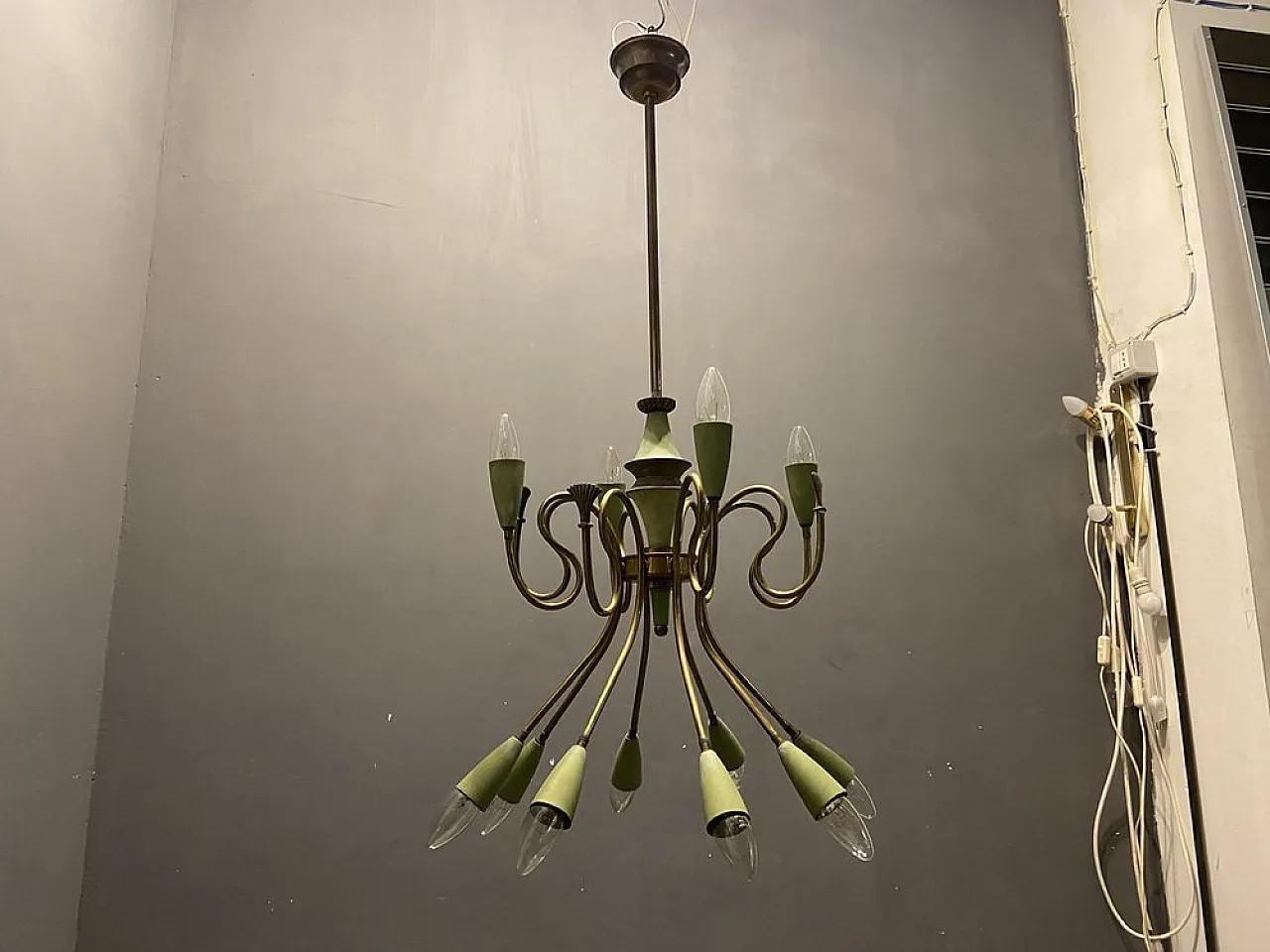 Bronze chandelier from Stilnovo, Italy, 1950s 3