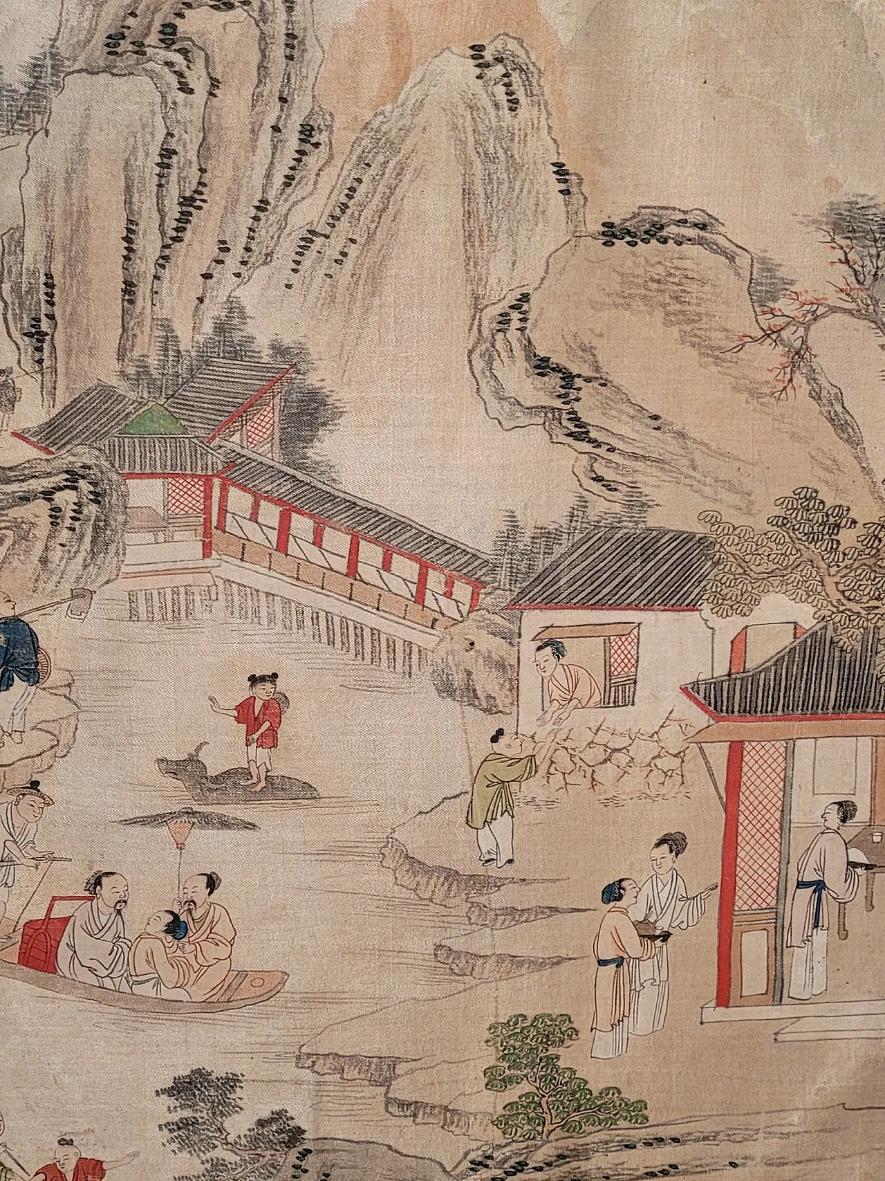 Mountain landscape with life scenes - Painting on silk, China 2