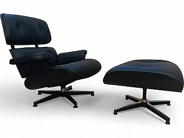 Leather armchair and pouf by Charles & Ray Eames by Alivar, 2000s