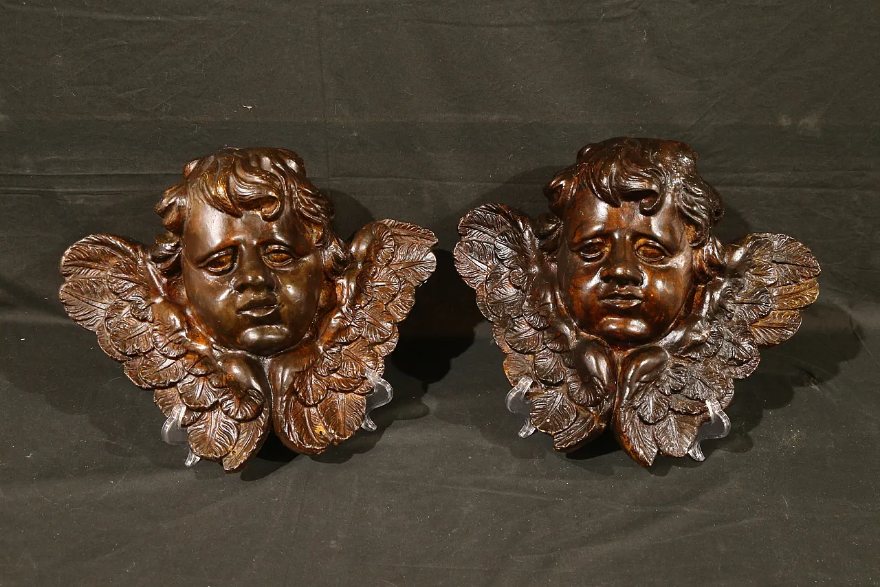 Pair of cherubs, baroque angels, cupids, plaster, 18th century 1