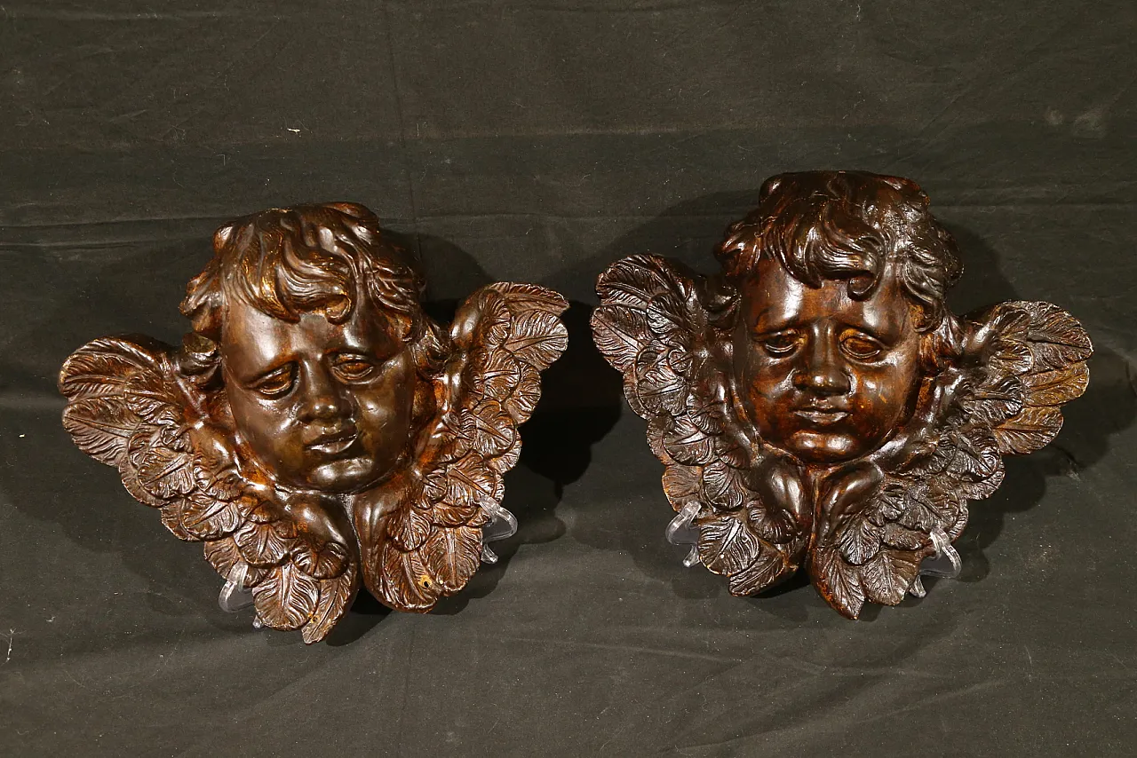 Pair of cherubs, baroque angels, cupids, plaster, 18th century 2
