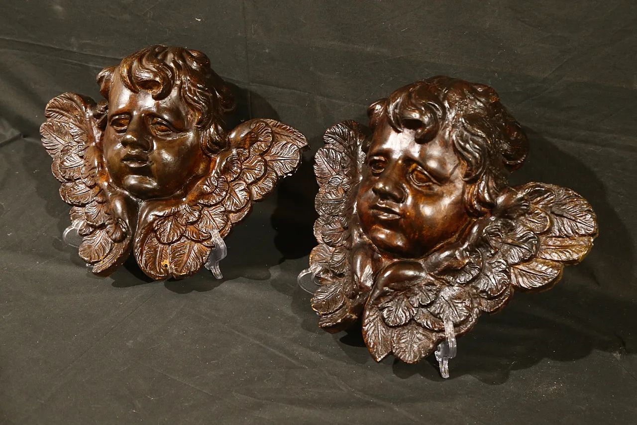 Pair of cherubs, baroque angels, cupids, plaster, 18th century 4
