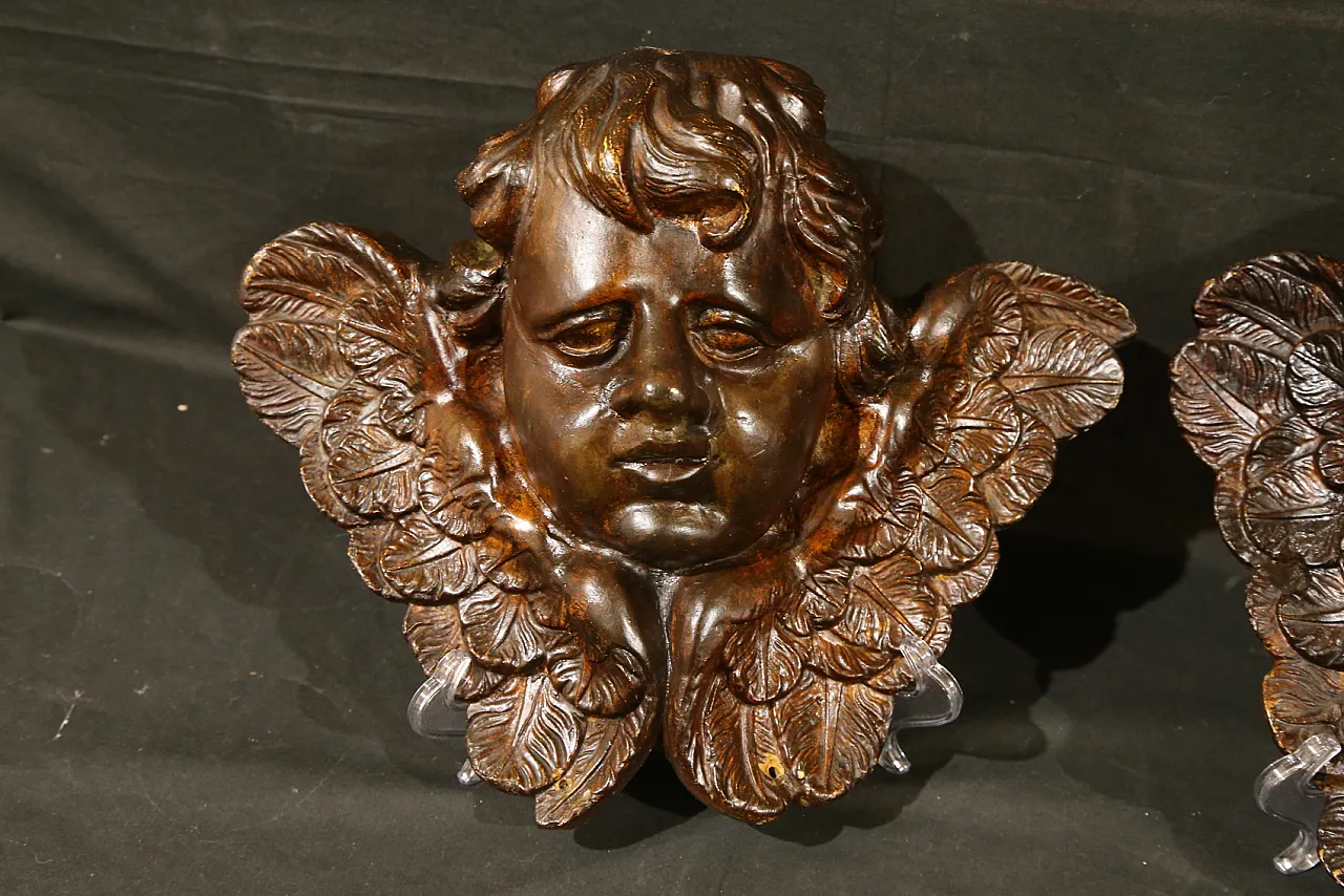 Pair of cherubs, baroque angels, cupids, plaster, 18th century 5