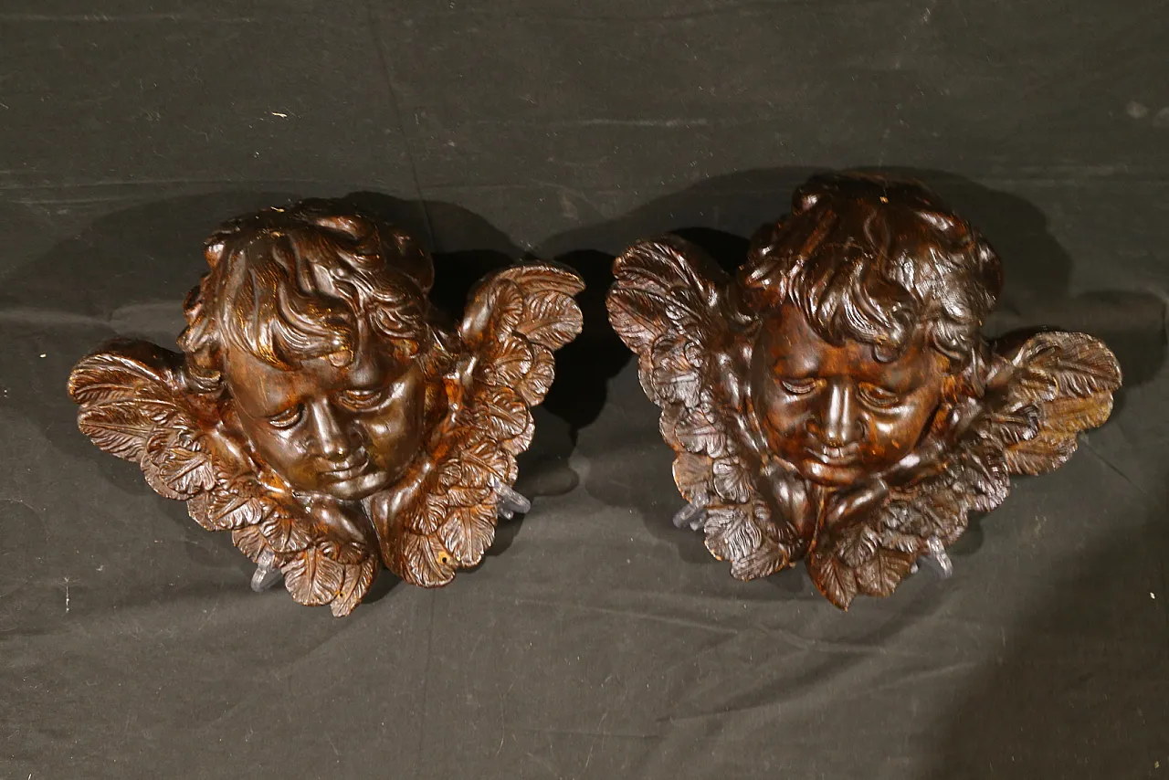 Pair of cherubs, baroque angels, cupids, plaster, 18th century 7