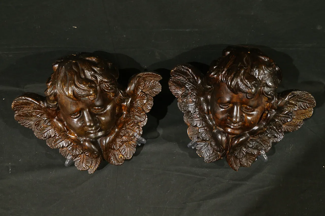 Pair of cherubs, baroque angels, cupids, plaster, 18th century 8