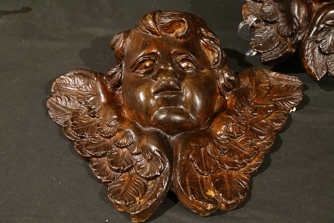 Pair of cherubs, baroque angels, cupids, plaster, 18th century 10