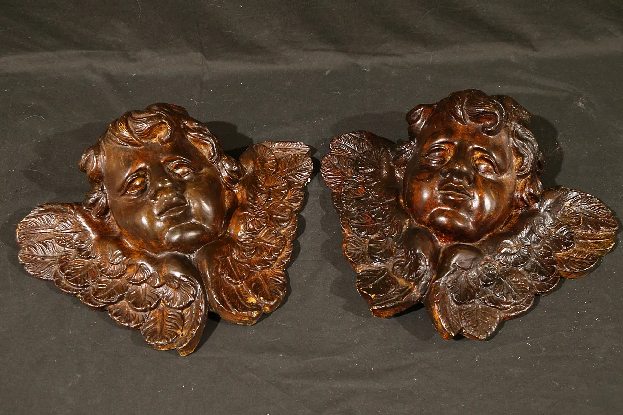 Pair of cherubs, baroque angels, cupids, plaster, 18th century 11