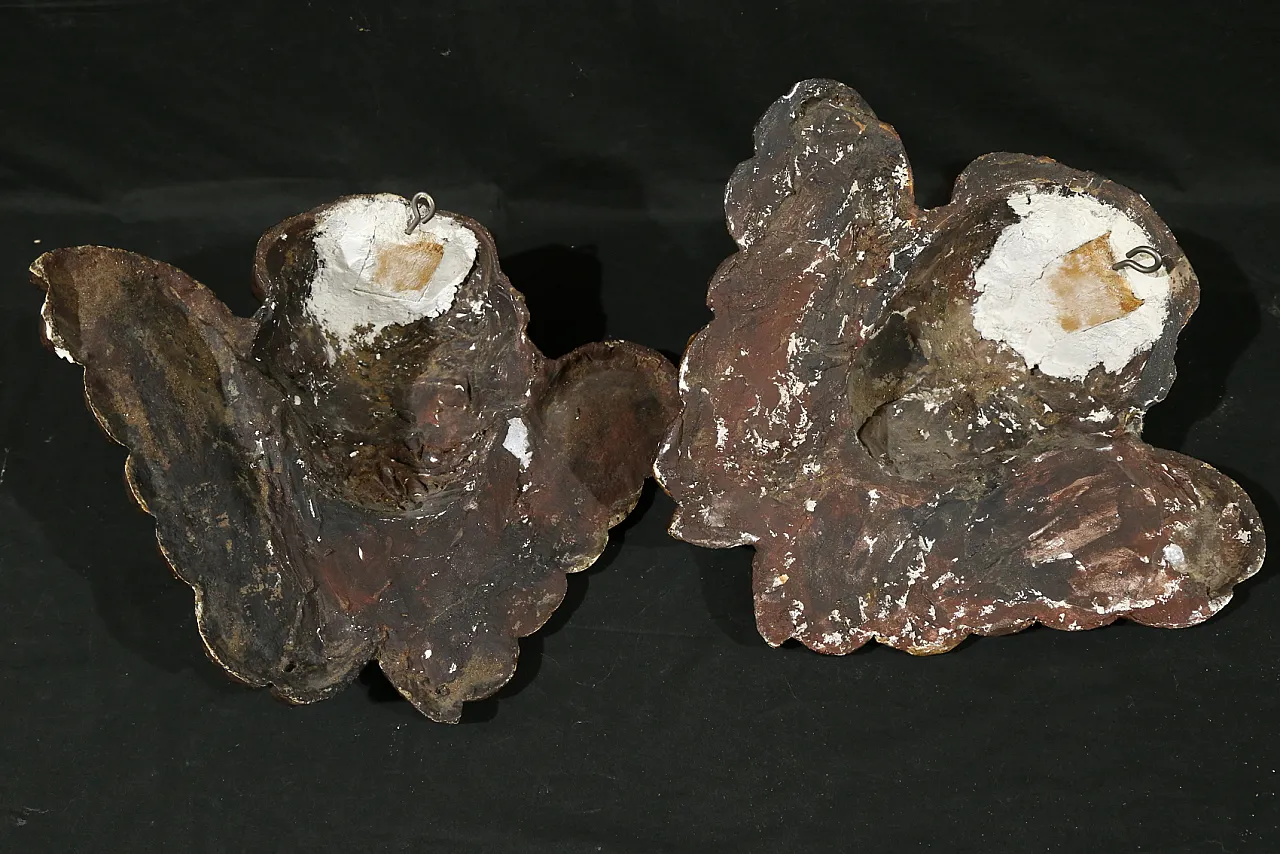 Pair of cherubs, baroque angels, cupids, plaster, 18th century 13