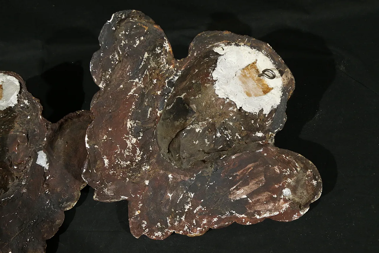 Pair of cherubs, baroque angels, cupids, plaster, 18th century 14