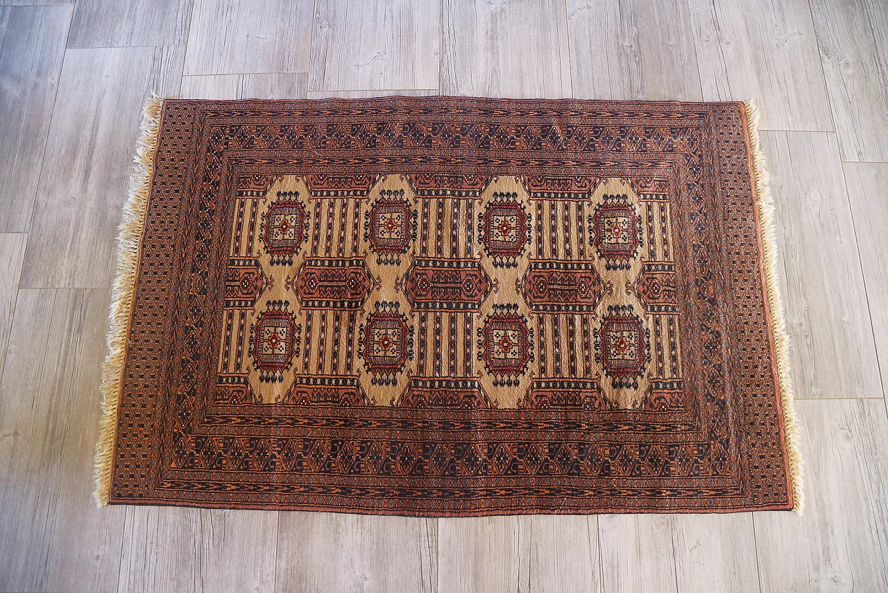 Turkmen teak bukhara carpet extra fine knot, 50s 1