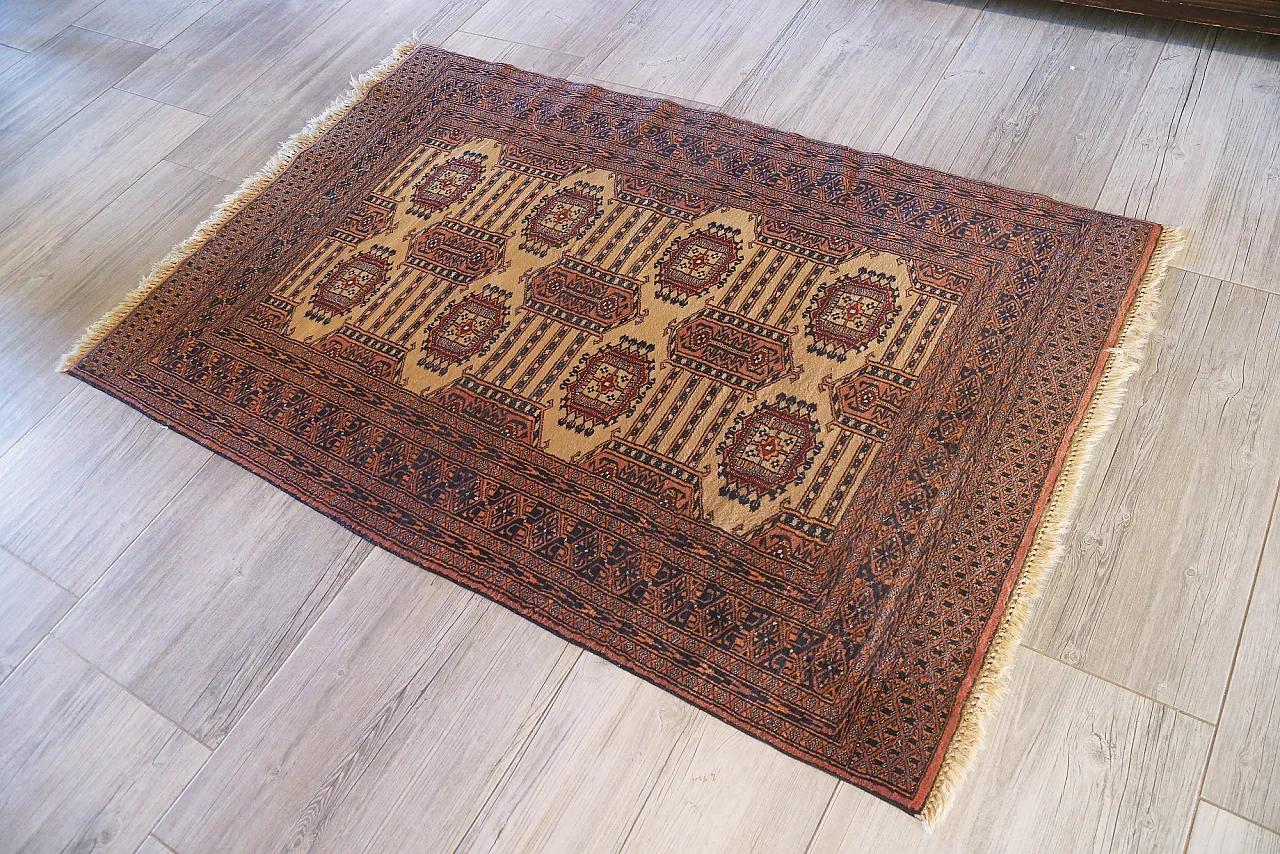 Turkmen teak bukhara carpet extra fine knot, 50s 2