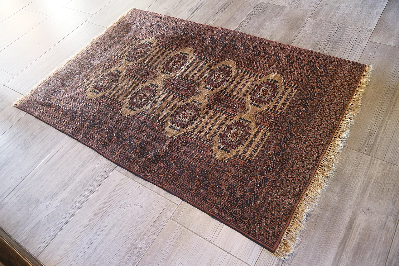 Turkmen teak bukhara carpet extra fine knot, 50s 5