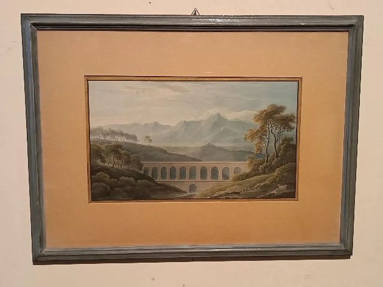 Paesaggio con acquedotto e ponte, acquerello su carta, primo '800 1