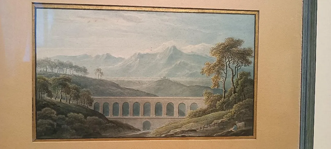 Paesaggio con acquedotto e ponte, acquerello su carta, primo '800 4
