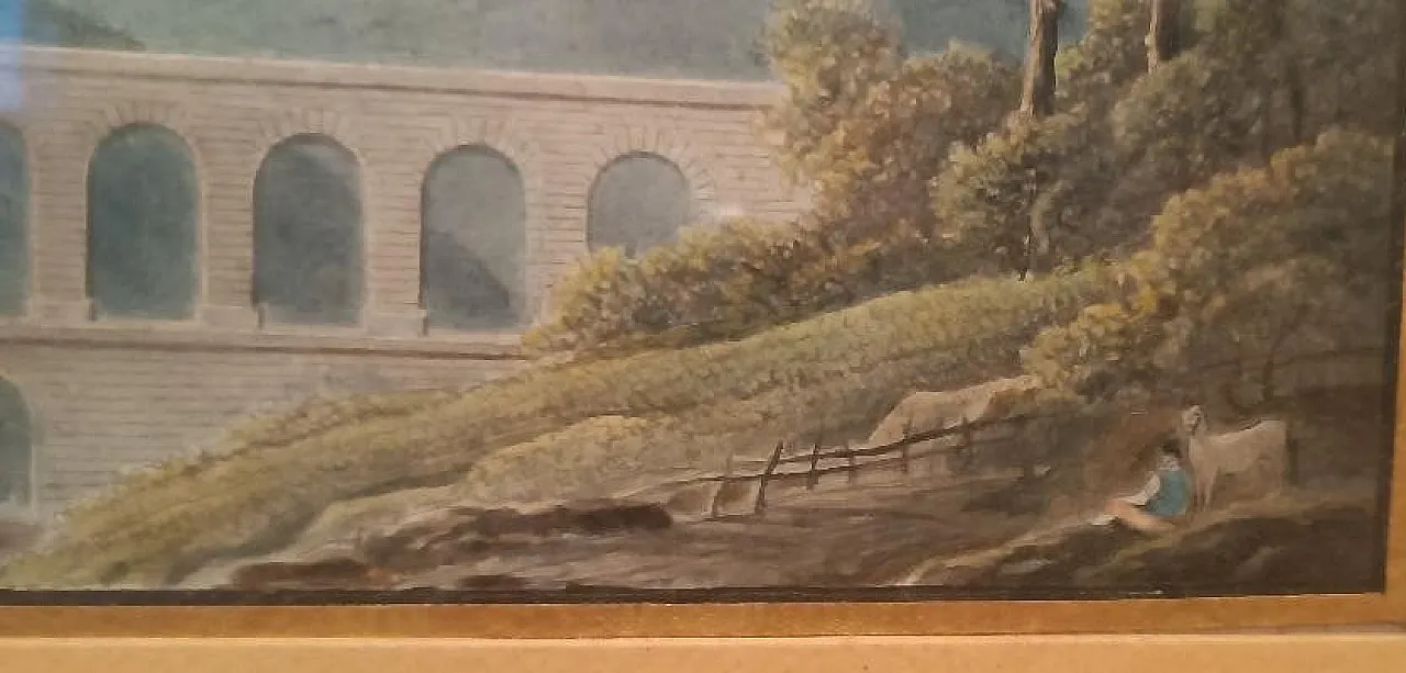 Paesaggio con acquedotto e ponte, acquerello su carta, primo '800 5
