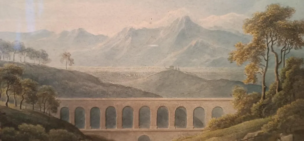 Paesaggio con acquedotto e ponte, acquerello su carta, primo '800 6