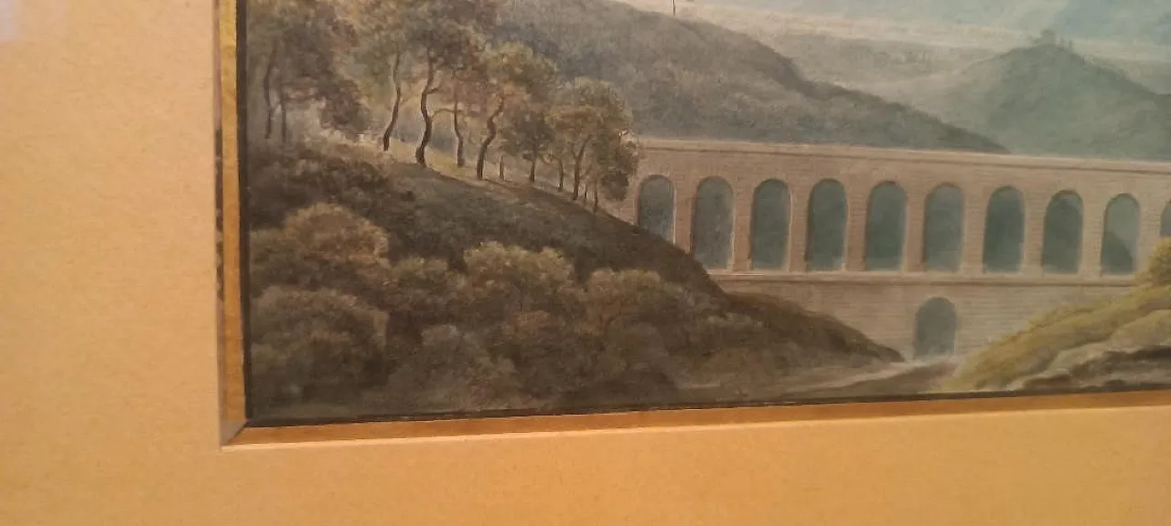 Paesaggio con acquedotto e ponte, acquerello su carta, primo '800 7