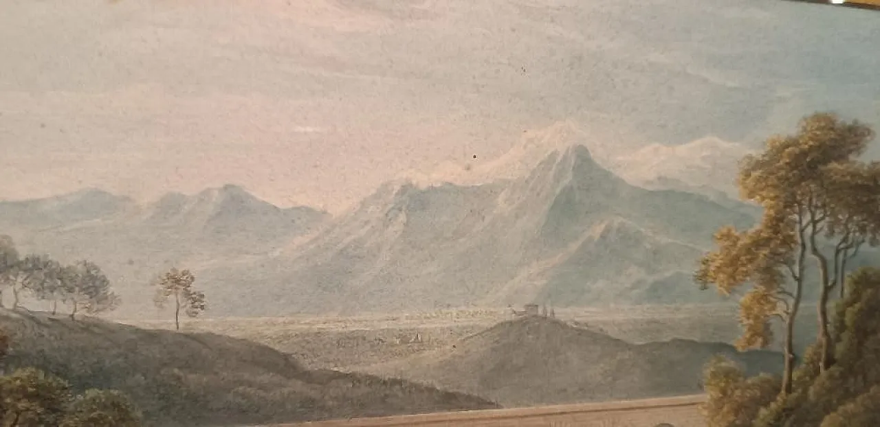 Paesaggio con acquedotto e ponte, acquerello su carta, primo '800 8