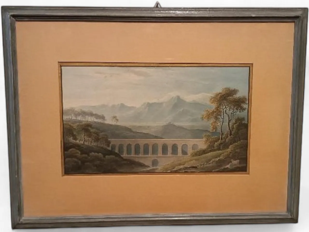 Paesaggio con acquedotto e ponte, acquerello su carta, primo '800 9