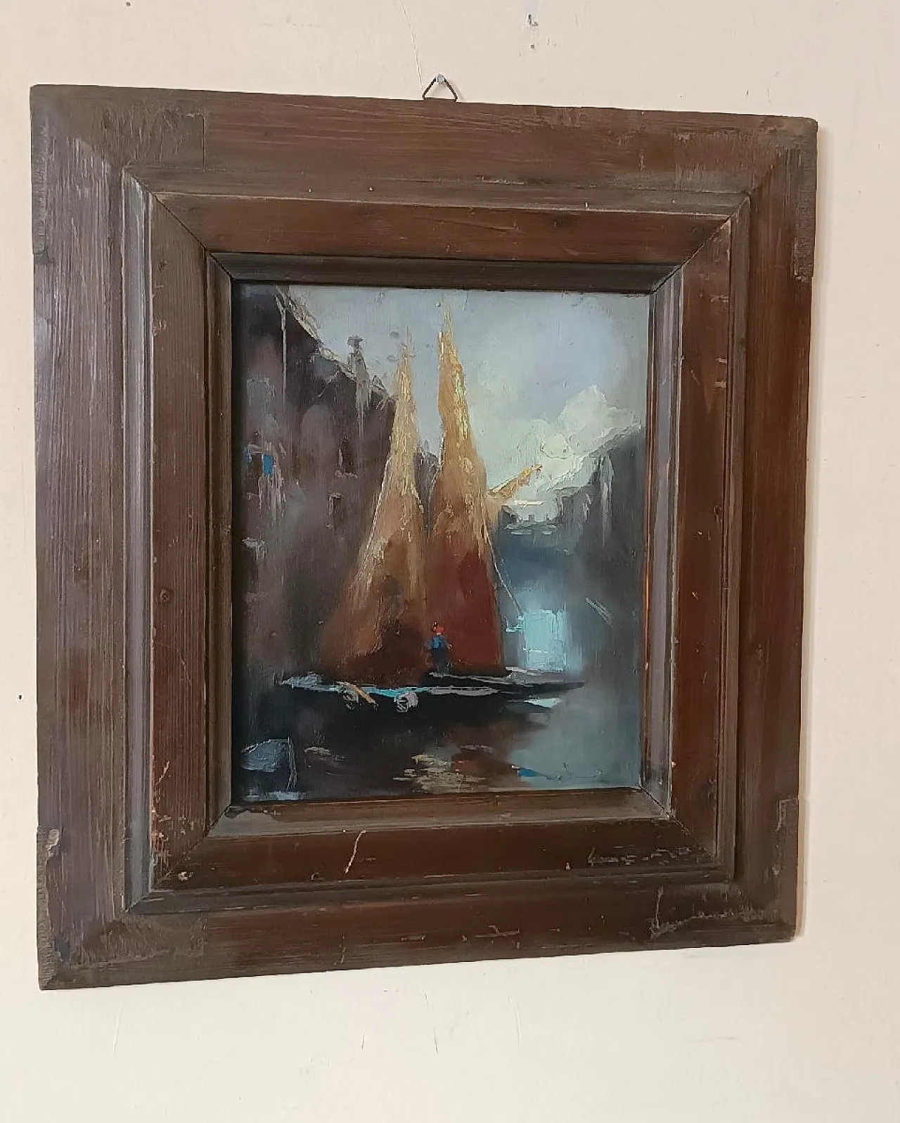 Boats, oil on canvas with frame, late 19th century 2