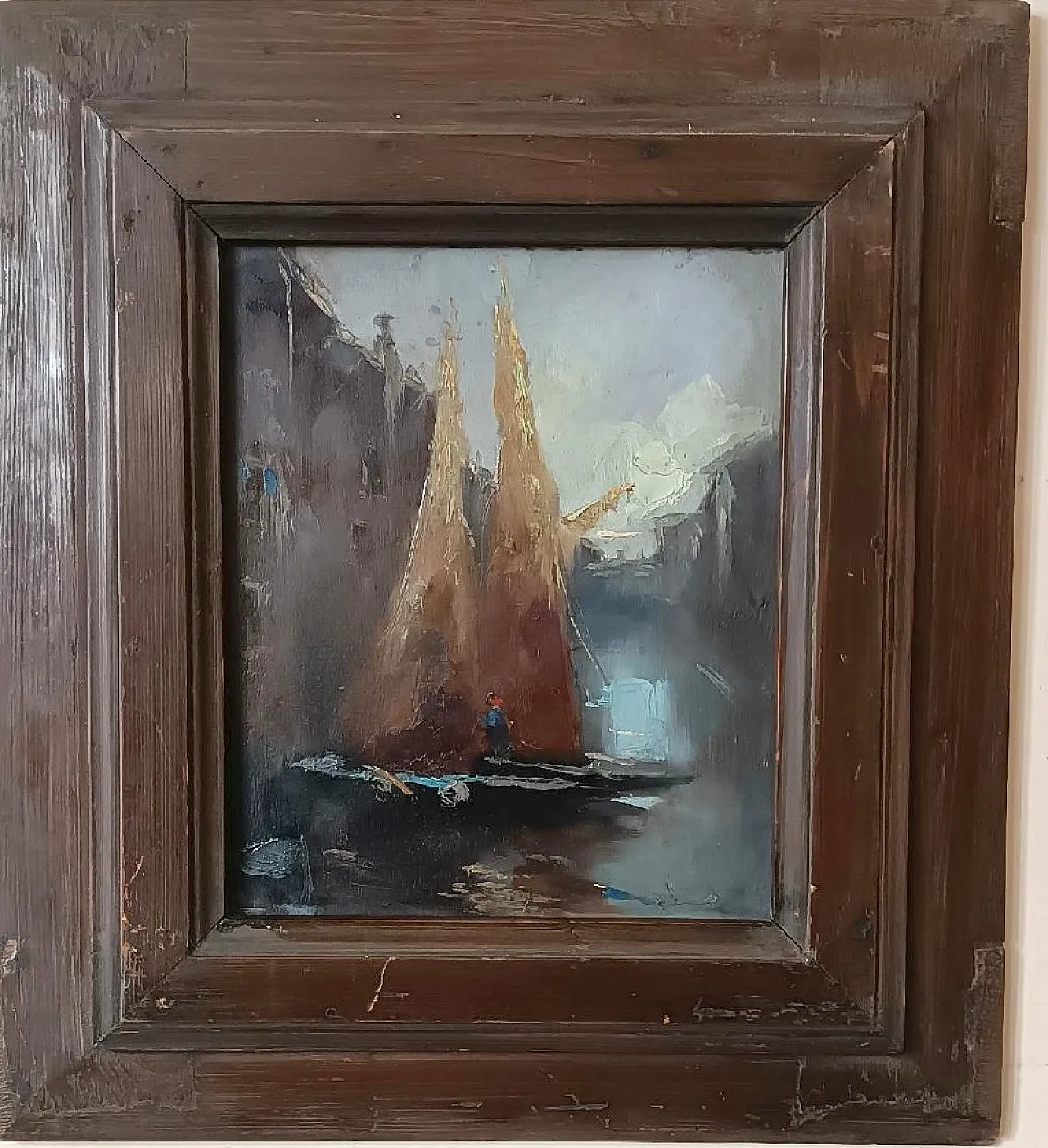 Boats, oil on canvas with frame, late 19th century 3