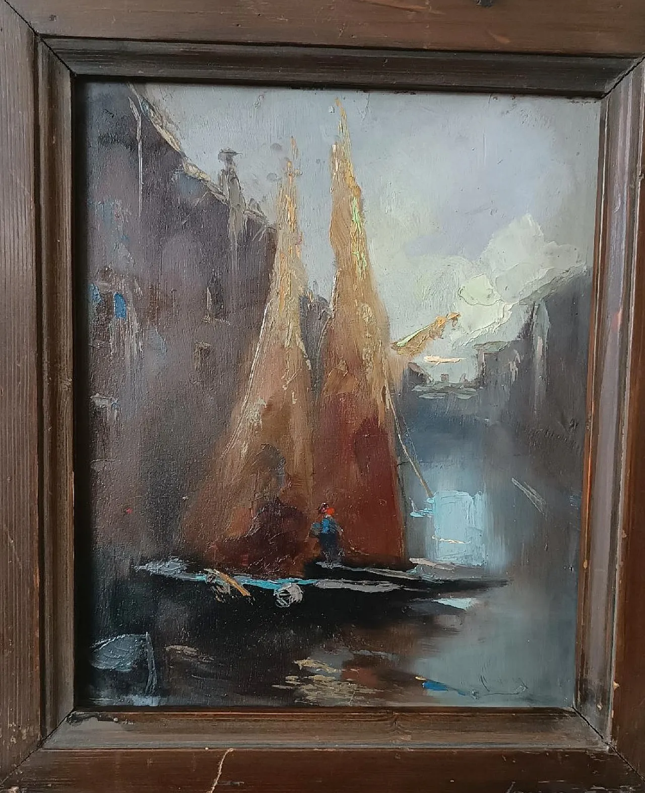 Boats, oil on canvas with frame, late 19th century 4