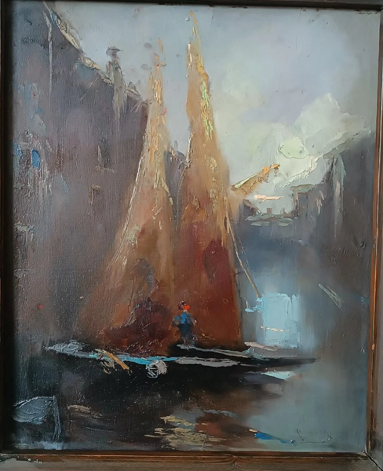 Boats, oil on canvas with frame, late 19th century 5