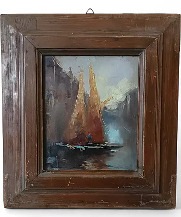 Boats, oil on canvas with frame, late 19th century