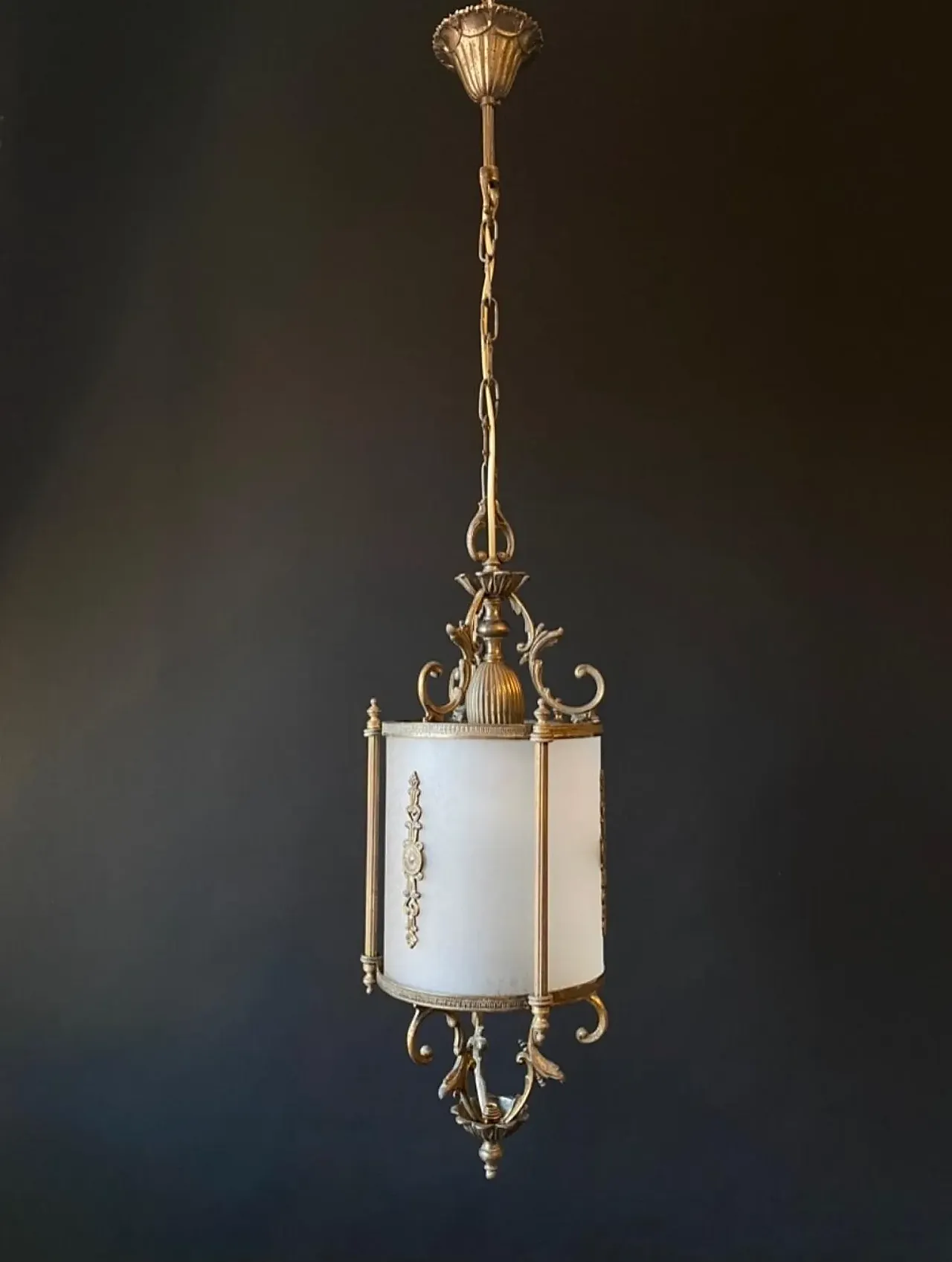 Brass lantern chandelier with bronze elements, 20th cemtury 3