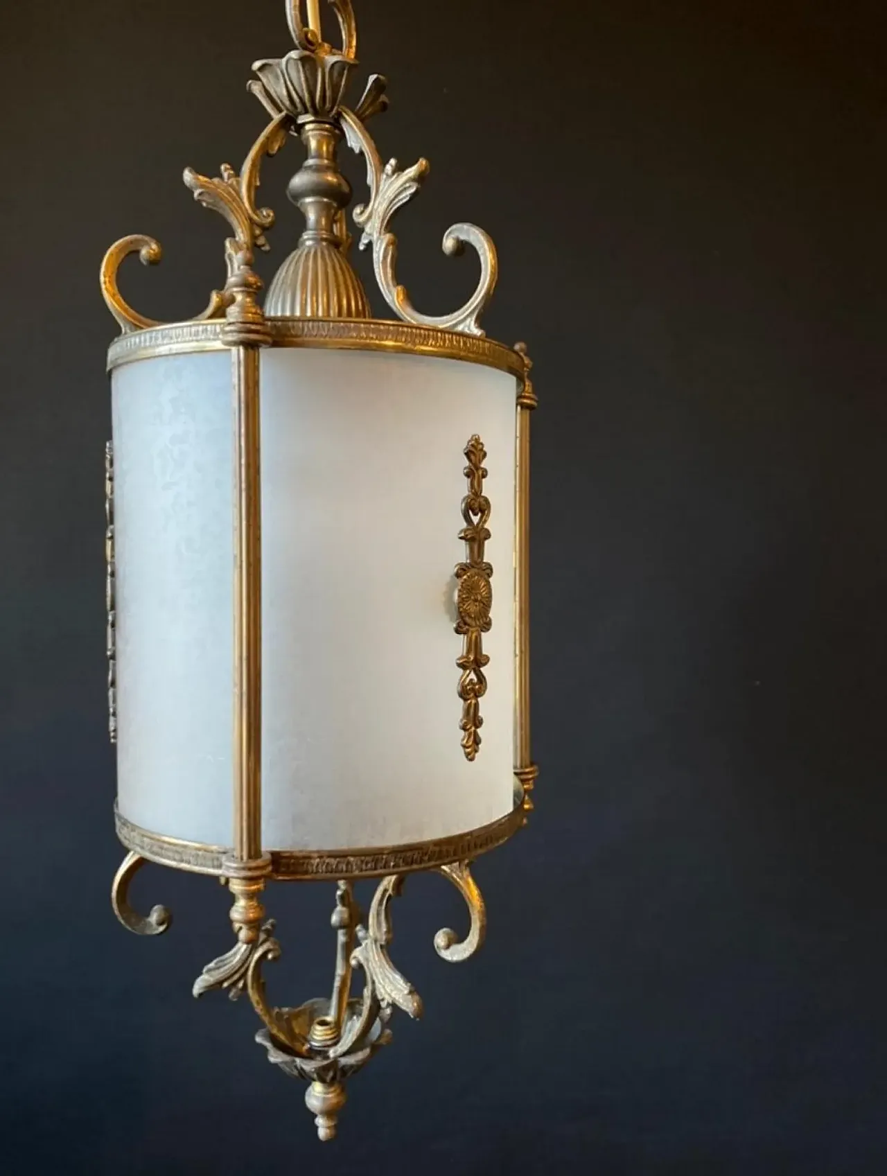 Brass lantern chandelier with bronze elements, 20th cemtury 4