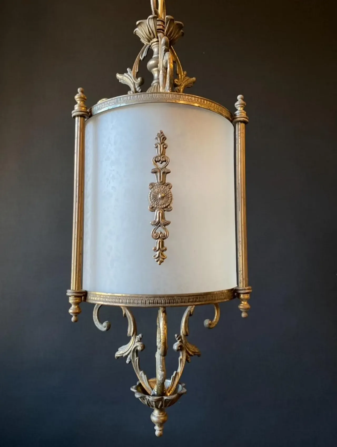 Brass lantern chandelier with bronze elements, 20th cemtury 5
