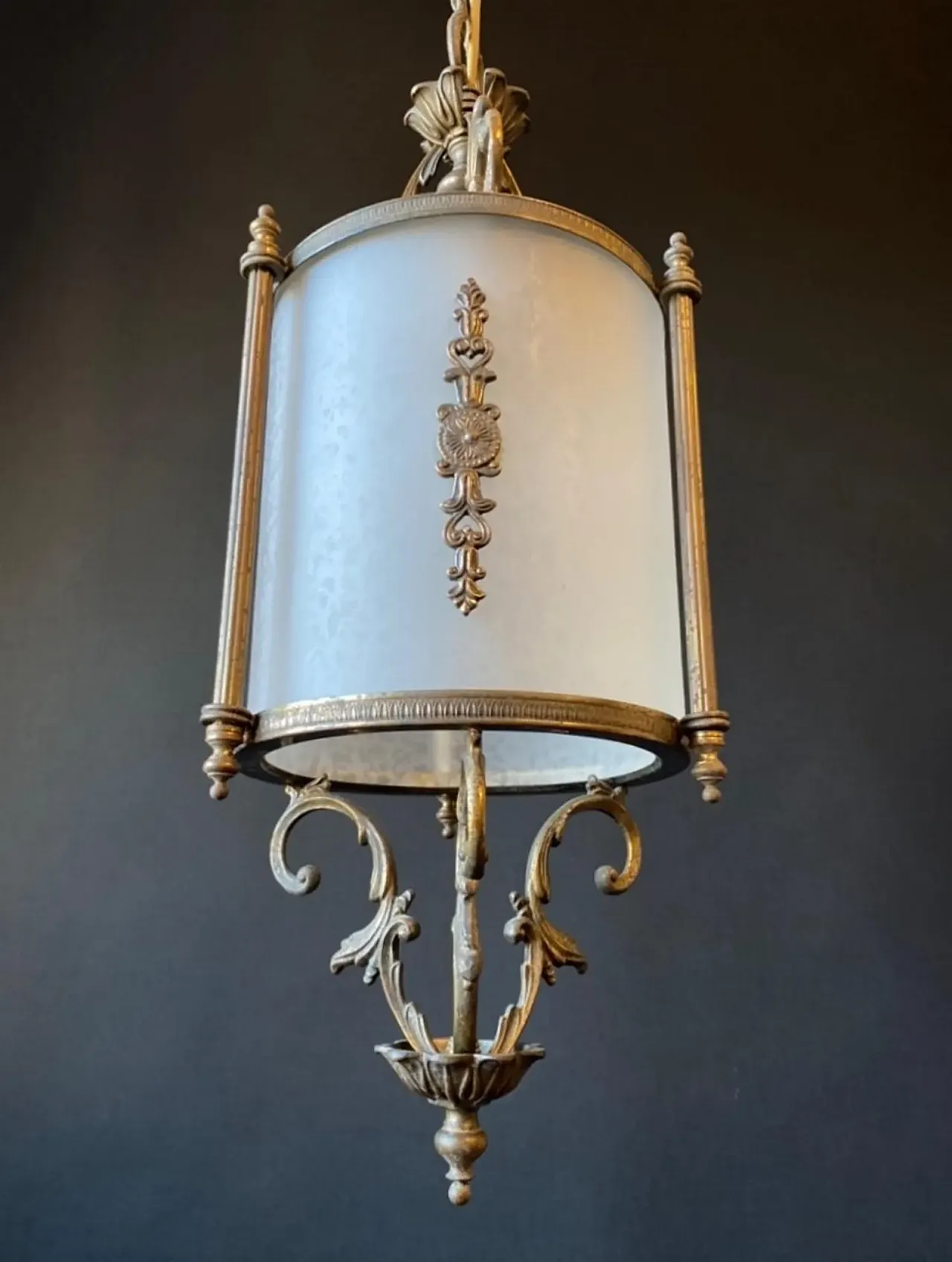 Brass lantern chandelier with bronze elements, 20th cemtury 6