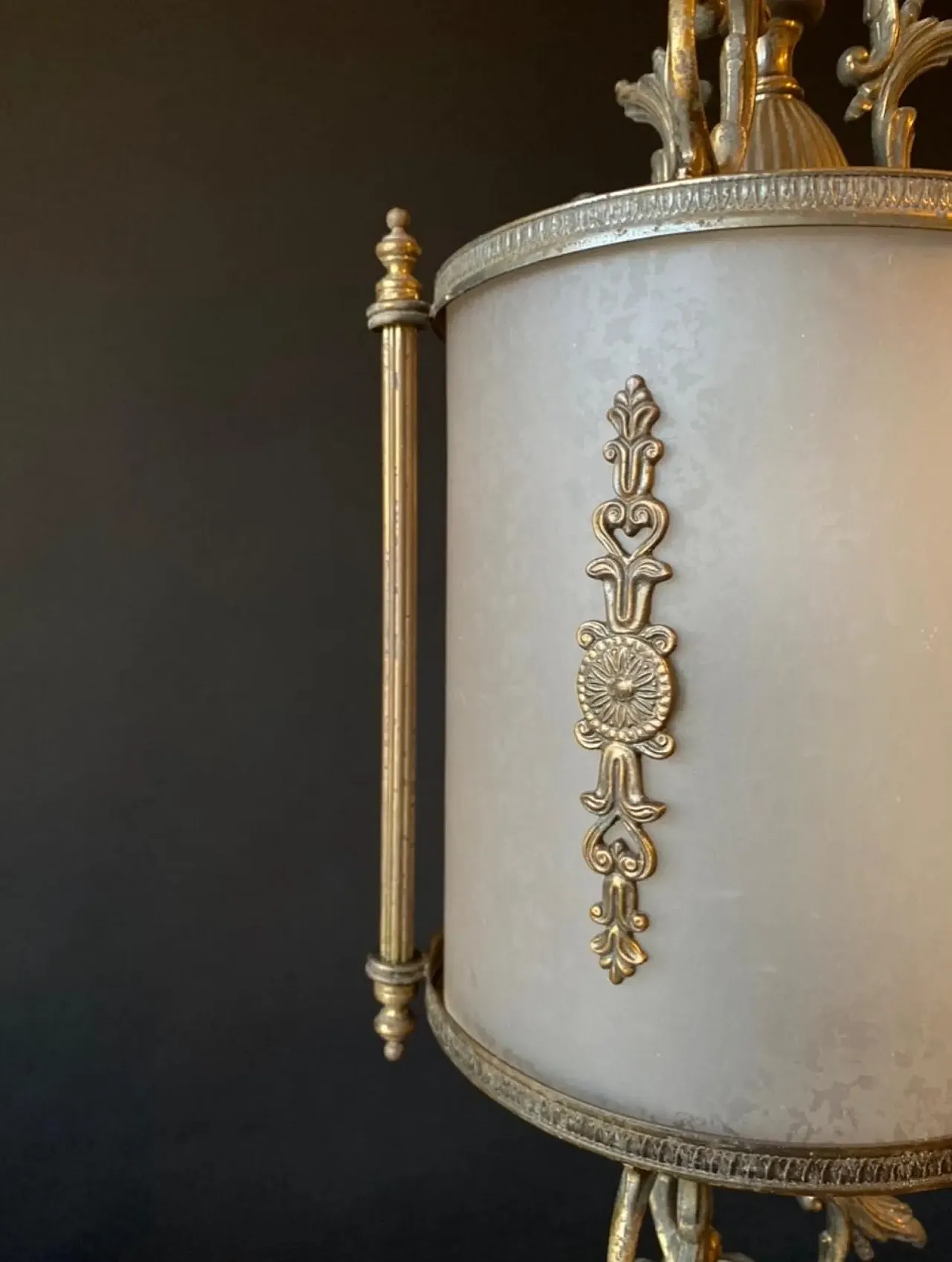 Brass lantern chandelier with bronze elements, 20th cemtury 7