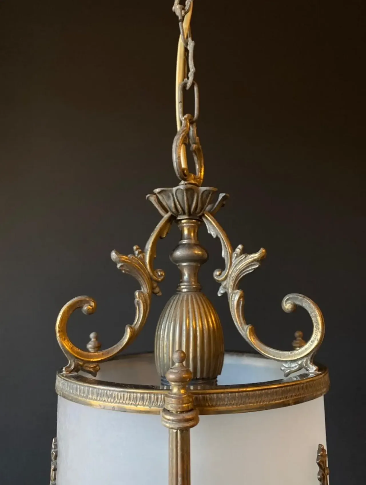 Brass lantern chandelier with bronze elements, 20th cemtury 8