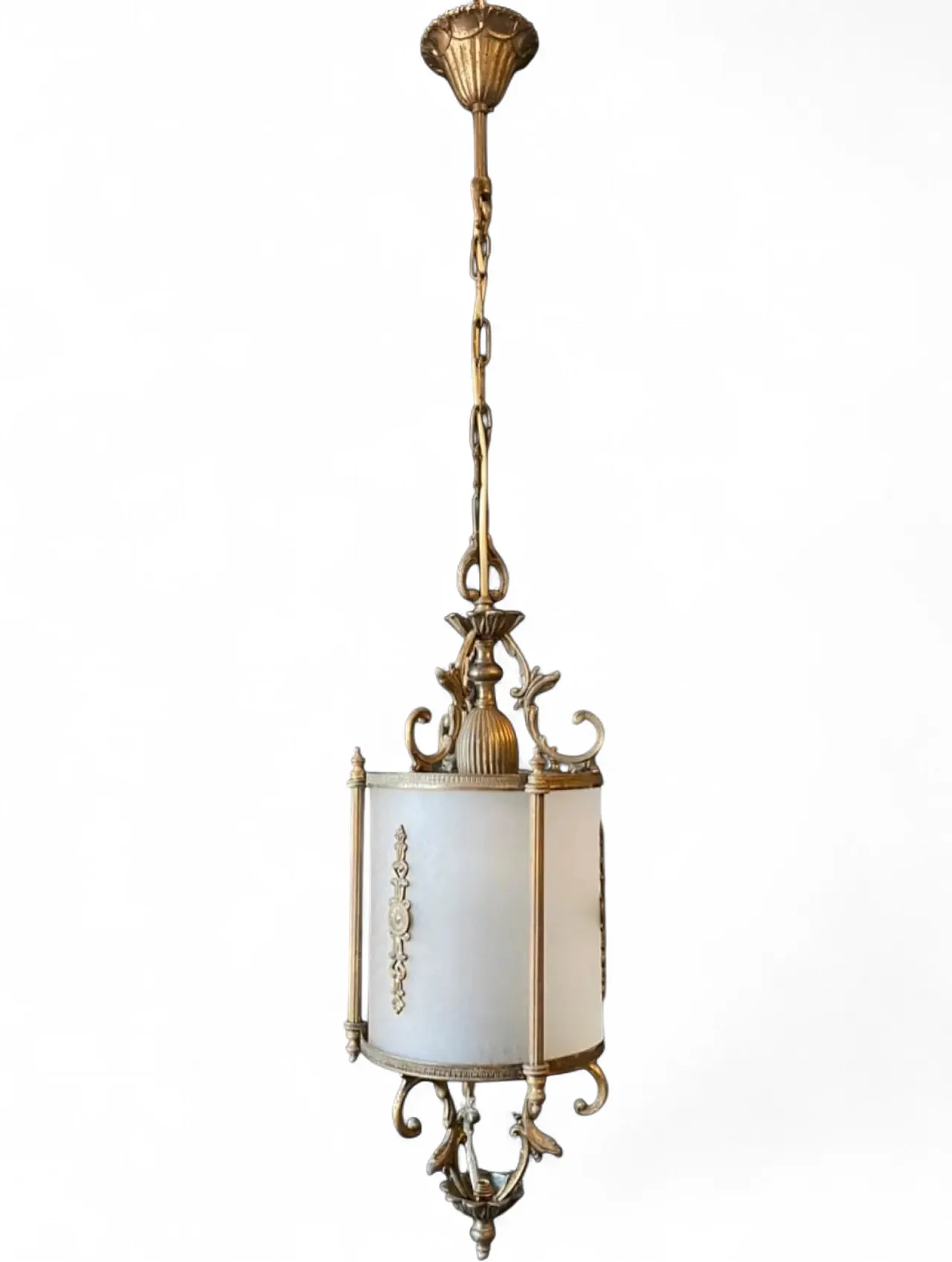 Brass lantern chandelier with bronze elements, 20th cemtury 10