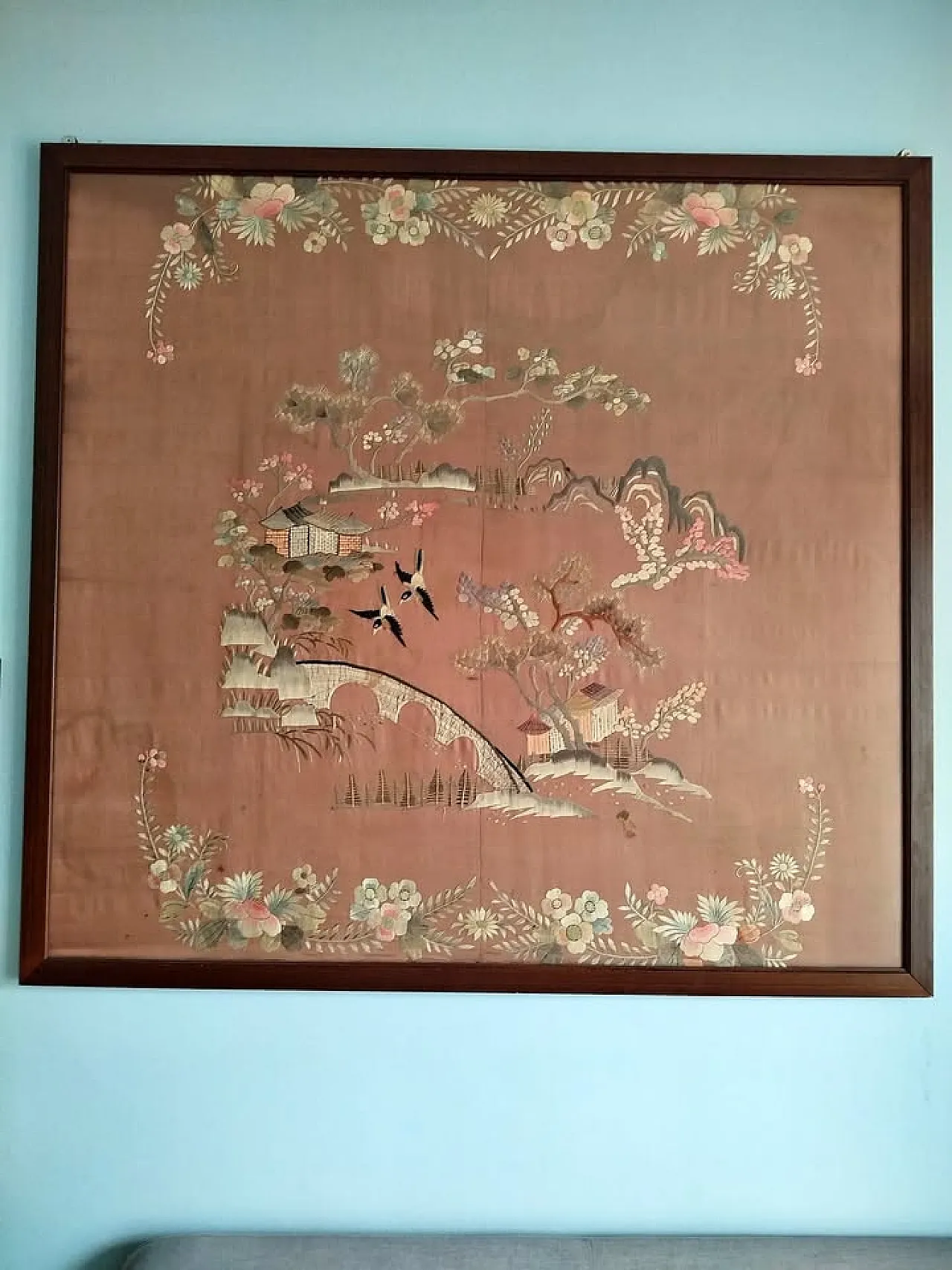 Embroidered silk tapestry, 20th century 2