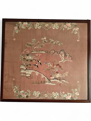 Embroidered silk tapestry, 20th century