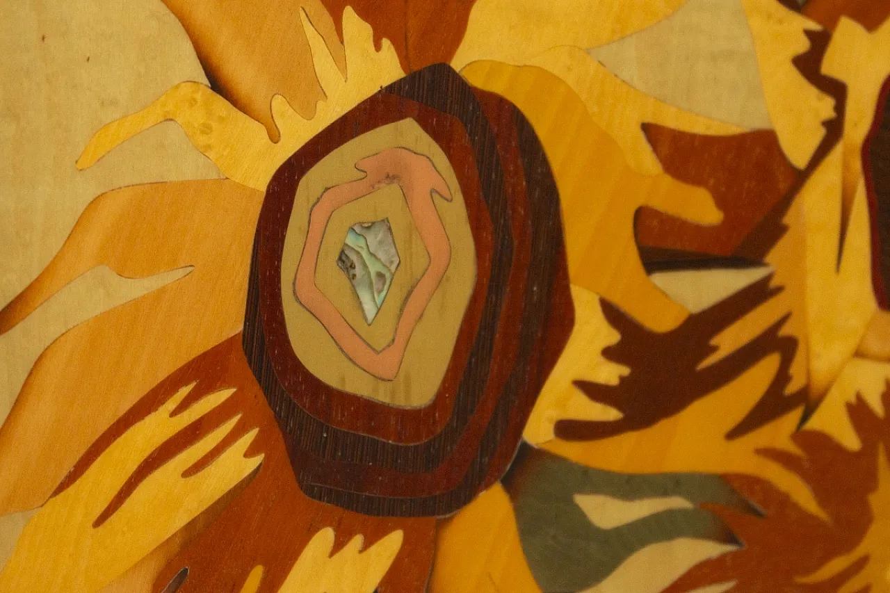 I Girasoli, Quadro intarsiato di Luciano Frigerio, anni '70 2