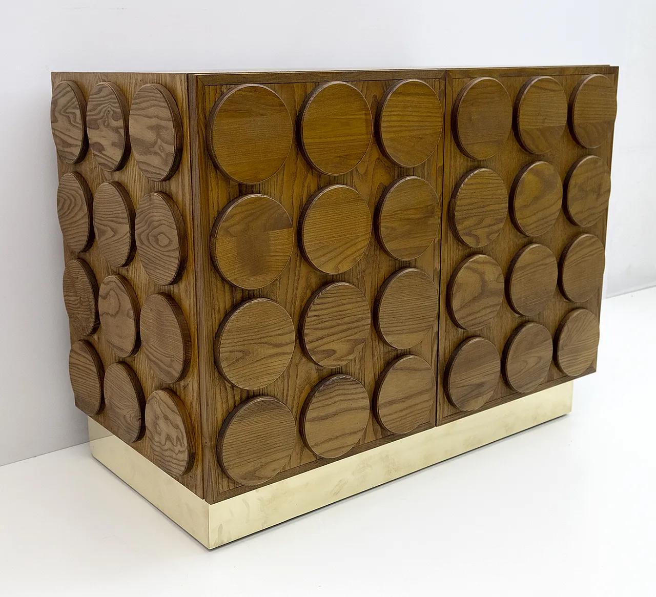 Brutalist bar cabinet in chestnut wood and brass, 1970s 1