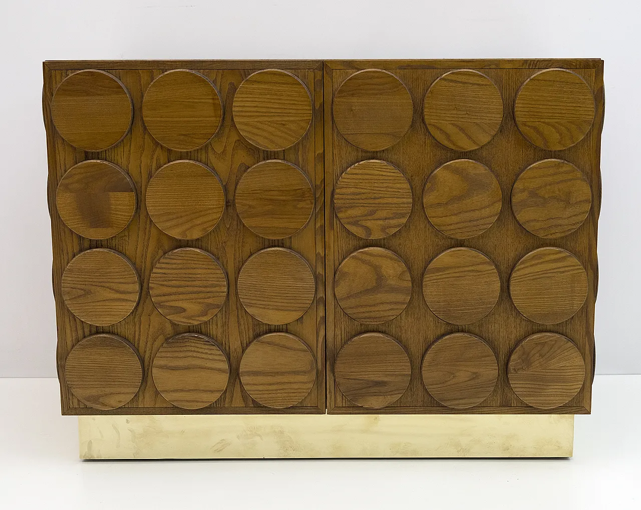 Brutalist bar cabinet in chestnut wood and brass, 1970s 3