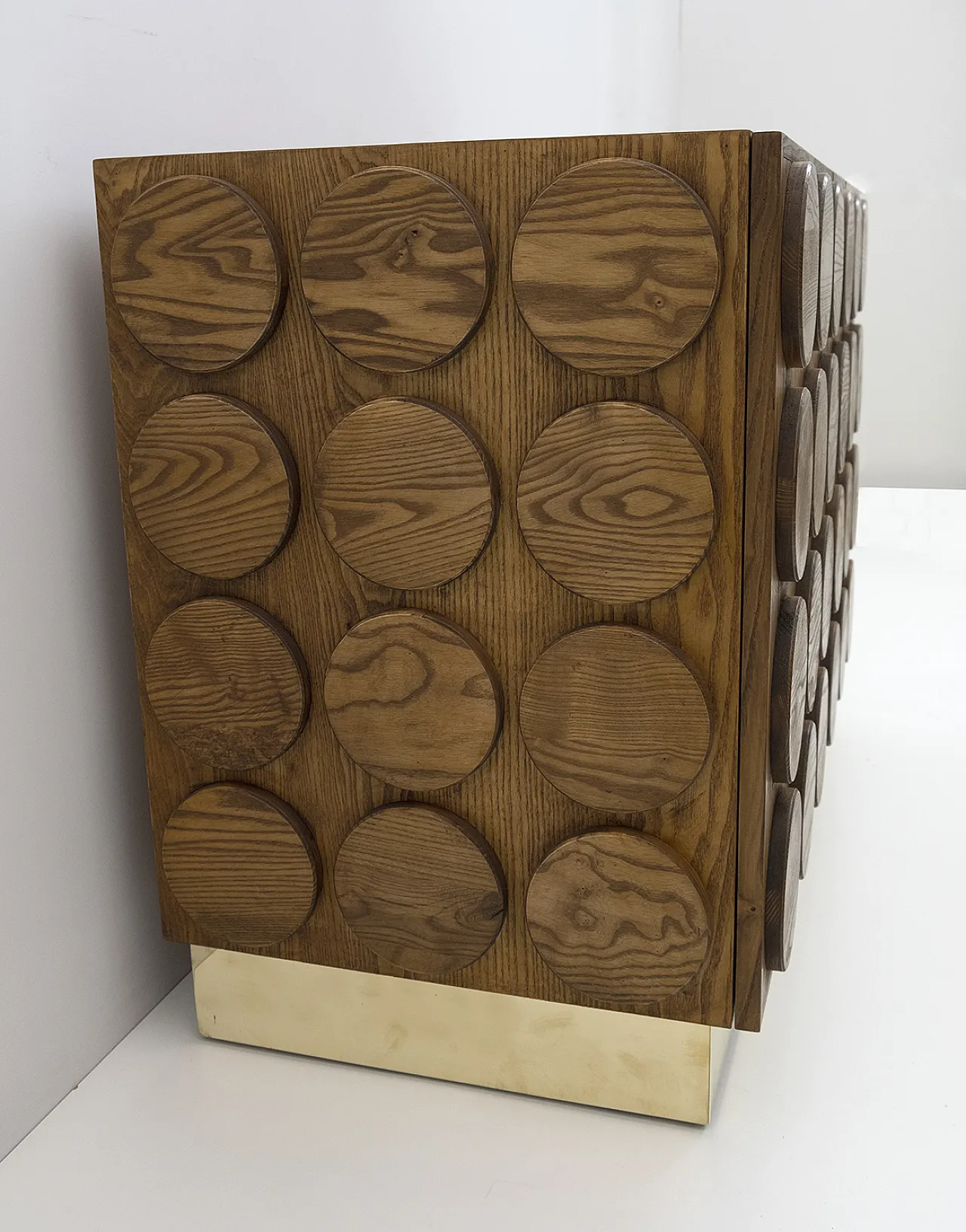 Brutalist bar cabinet in chestnut wood and brass, 1970s 6
