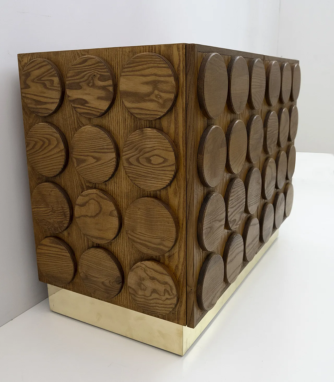 Brutalist bar cabinet in chestnut wood and brass, 1970s 7