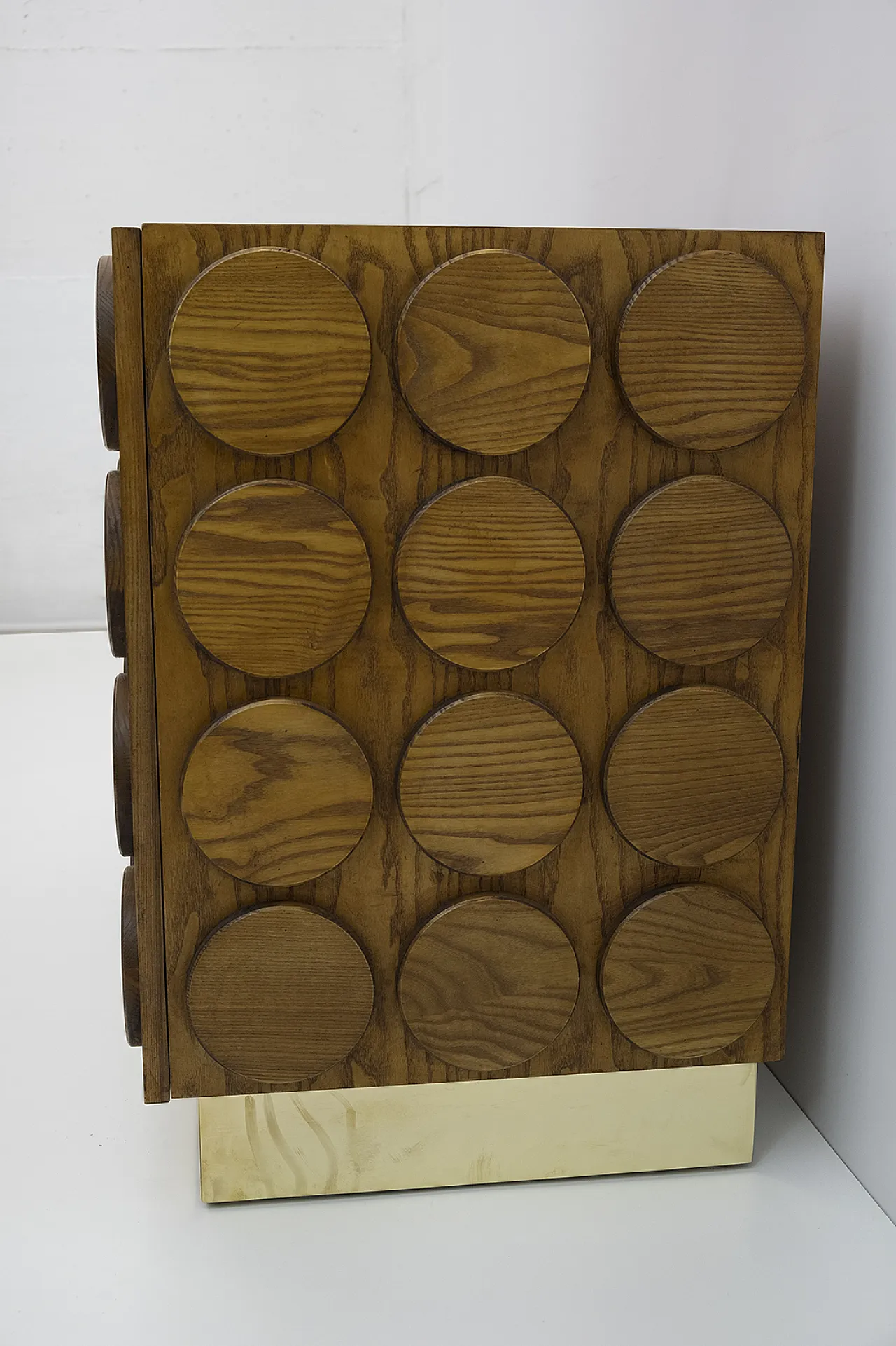 Brutalist bar cabinet in chestnut wood and brass, 1970s 8