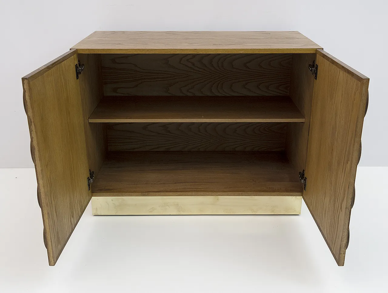 Brutalist bar cabinet in chestnut wood and brass, 1970s 9