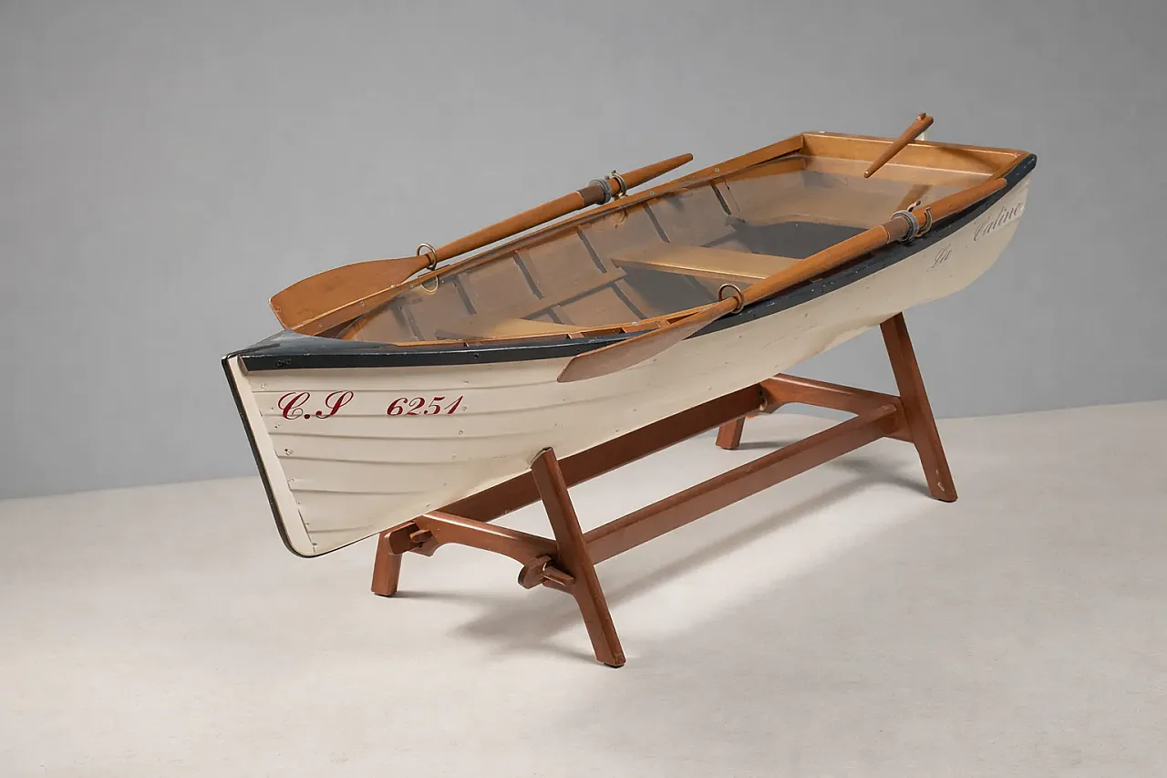 Reimagined boat-form coffee table with glass top, 2000s 1