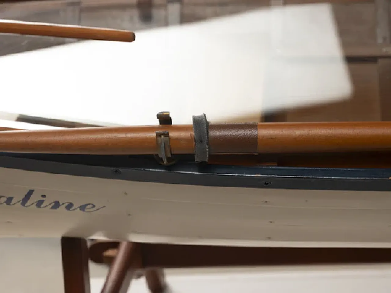 Reimagined boat-form coffee table with glass top, 2000s 2