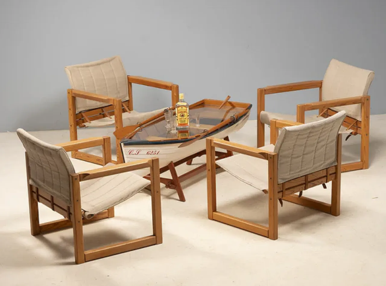 Reimagined boat-form coffee table with glass top, 2000s 4