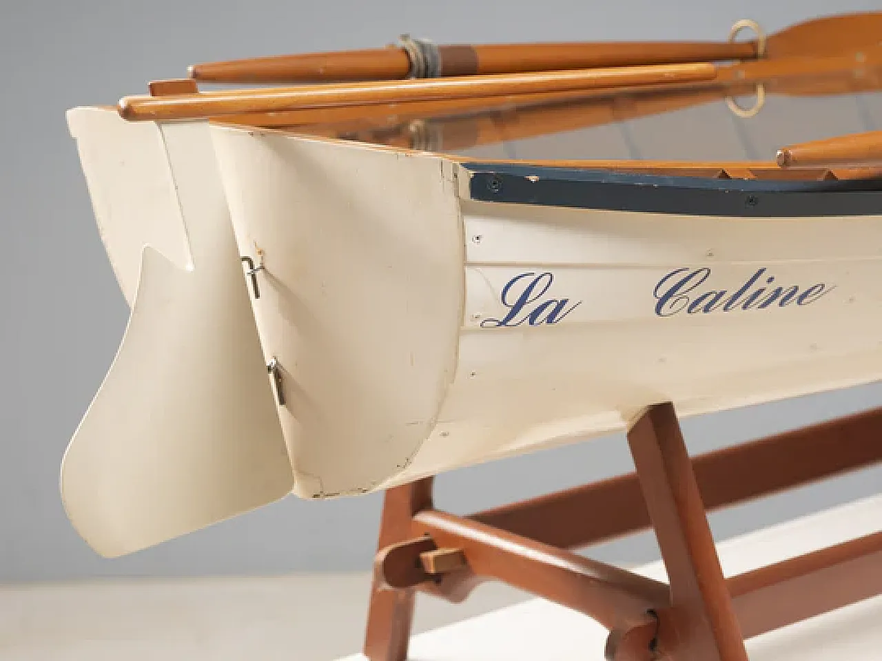 Reimagined boat-form coffee table with glass top, 2000s 6